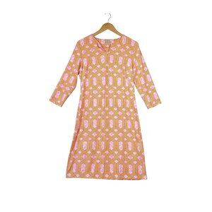 J Mclaughlin Carly Cabana Catalina Cloth 3/4 Sleeve Mini Dress Sheath Shift Sz L